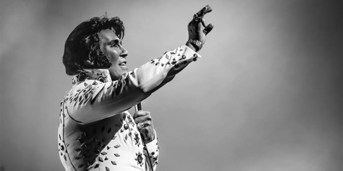Promotional image of The King's Voice starring Gordon Hendricks as Elvis